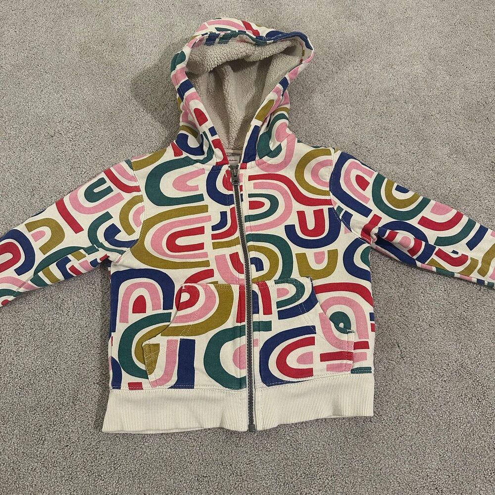 Hanna Andersson multicolor rainbow faux shearling lined hoodie toddler girl 4t